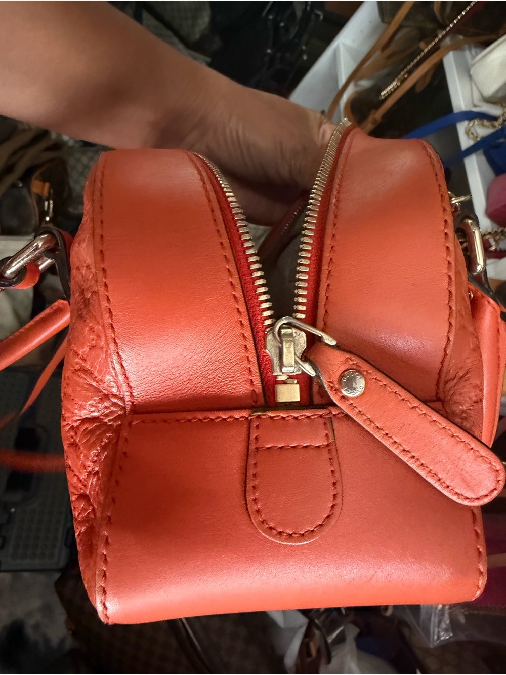 Gucci Orange Embossed Leather Satchel with Top Handles - Picture 10 of 15